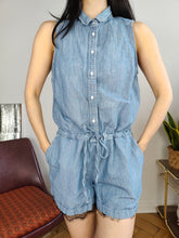 Load image into Gallery viewer, Vintage Levi&#39;s denim overall playsuit shorts blue women S-M
