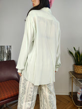 Load image into Gallery viewer, Vintage 100% silk blouse mint green long sleeve button up plain Paolo Celini women 40 S-M
