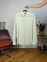 Load image into Gallery viewer, Vintage 100% silk blouse mint green long sleeve button up plain Paolo Celini women 40 S-M
