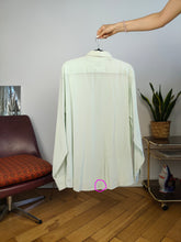 Load image into Gallery viewer, Vintage 100% silk blouse mint green long sleeve button up plain Paolo Celini women 40 S-M
