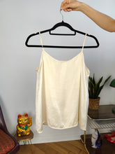 Load image into Gallery viewer, Vintage 100% silk embroidery spaghetti strap top off white ecru beige M-L
