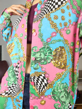 Load image into Gallery viewer, Vintage viscose shirt baroque print crazy pattern pink green blue long sleeve S-M
