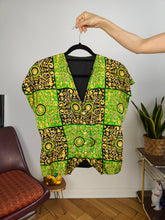 Load image into Gallery viewer, Vintage blouse baroque print pattern black green gold medusa head short sleeve women S
