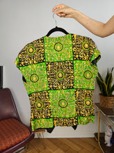 Load image into Gallery viewer, Vintage blouse baroque print pattern black green gold medusa head short sleeve women S
