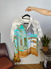 Load image into Gallery viewer, Vintage viscose Benetton shirt blouse lubrication car garage print pattern M
