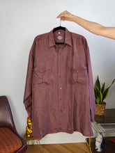 Load image into Gallery viewer, Vintage 100% silk shirt blouse burgundy red purple long sleeve button up plain women unisex men L-XL
