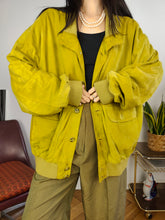 Load image into Gallery viewer, Vintage 100% suede leather bomber jacket yellow lime coat unisex women men 54 XL
