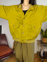 Load image into Gallery viewer, Vintage 100% suede leather bomber jacket yellow lime coat unisex women men 54 XL
