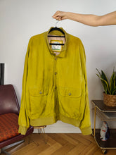 Load image into Gallery viewer, Vintage 100% suede leather bomber jacket yellow lime coat unisex women men 54 XL
