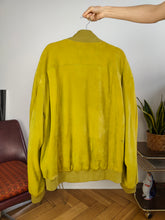 Load image into Gallery viewer, Vintage 100% suede leather bomber jacket yellow lime coat unisex women men 54 XL
