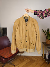 Load image into Gallery viewer, Vintage Burberry leather bomber jacket designer beige brown coat novacheck women men M-L
