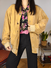 Load image into Gallery viewer, Vintage Burberry leather bomber jacket designer beige brown coat novacheck women men M-L
