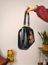 Load image into Gallery viewer, Vintage hand bag small knit crochet black floral flower pattern
