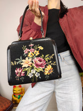 Load image into Gallery viewer, Vintage hand bag small knit crochet black floral flower pattern
