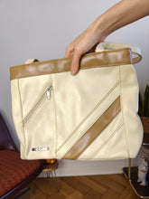 Load image into Gallery viewer, Vintage leather bag beige off white brown shoulder shopper tote bag M.C.
