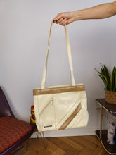 Load image into Gallery viewer, Vintage leather bag beige off white brown shoulder shopper tote bag M.C.
