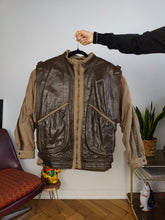 Load image into Gallery viewer, Vintage leather aviator bomber jacket brown beige S
