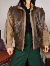 Load image into Gallery viewer, Vintage leather aviator bomber jacket brown beige S
