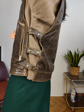 Load image into Gallery viewer, Vintage leather aviator bomber jacket brown beige S
