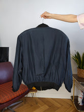 Load image into Gallery viewer, Vintage silk jacket M | bomber blouson navy blue women unisex men
