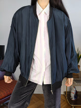 Load image into Gallery viewer, Vintage silk jacket M | bomber blouson navy blue women unisex men
