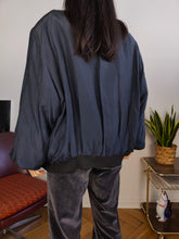 Load image into Gallery viewer, Vintage silk jacket M | bomber blouson navy blue women unisex men
