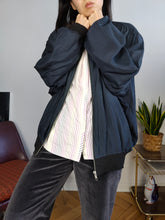 Load image into Gallery viewer, Vintage silk jacket M | bomber blouson navy blue women unisex men
