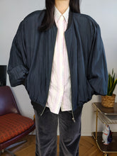 Load image into Gallery viewer, Vintage silk jacket M | bomber blouson navy blue women unisex men
