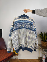 Load image into Gallery viewer, Vintage wool cardigan L XL | Nordstrikk Norwegian blue white Christmas knit knitted jacket
