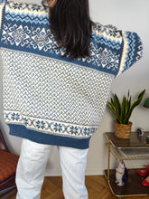 Load image into Gallery viewer, Vintage wool cardigan L XL | Nordstrikk Norwegian blue white Christmas knit knitted jacket
