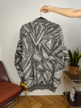 Load image into Gallery viewer, Vintage wool cardigan L XL | grey pattern knit knitted jacket women unisex men
