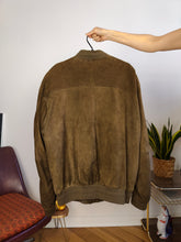 Load image into Gallery viewer, Vintage suede leather bomber jacket XL | Paul Smith khaki green brown coat unisex men
