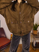 Load image into Gallery viewer, Vintage suede leather bomber jacket XL | Paul Smith khaki green brown coat unisex men
