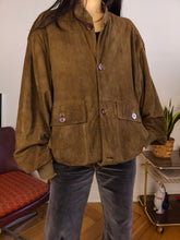 Load image into Gallery viewer, Vintage suede leather bomber jacket XL | Paul Smith khaki green brown coat unisex men
