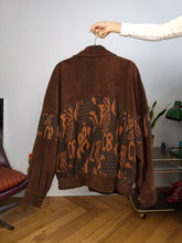 Load image into Gallery viewer, Vintage leather jacket L XL | suede navajo brown orange coat women unisex men
