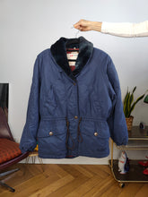 Load image into Gallery viewer, Vintage winter jacket S | Lafont 90s faux fur collar ski padded blue navy coat women S
