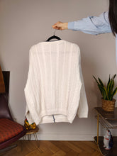 Load image into Gallery viewer, Vintage cotton cardigan M L | white college cable knit knitted jacket women
