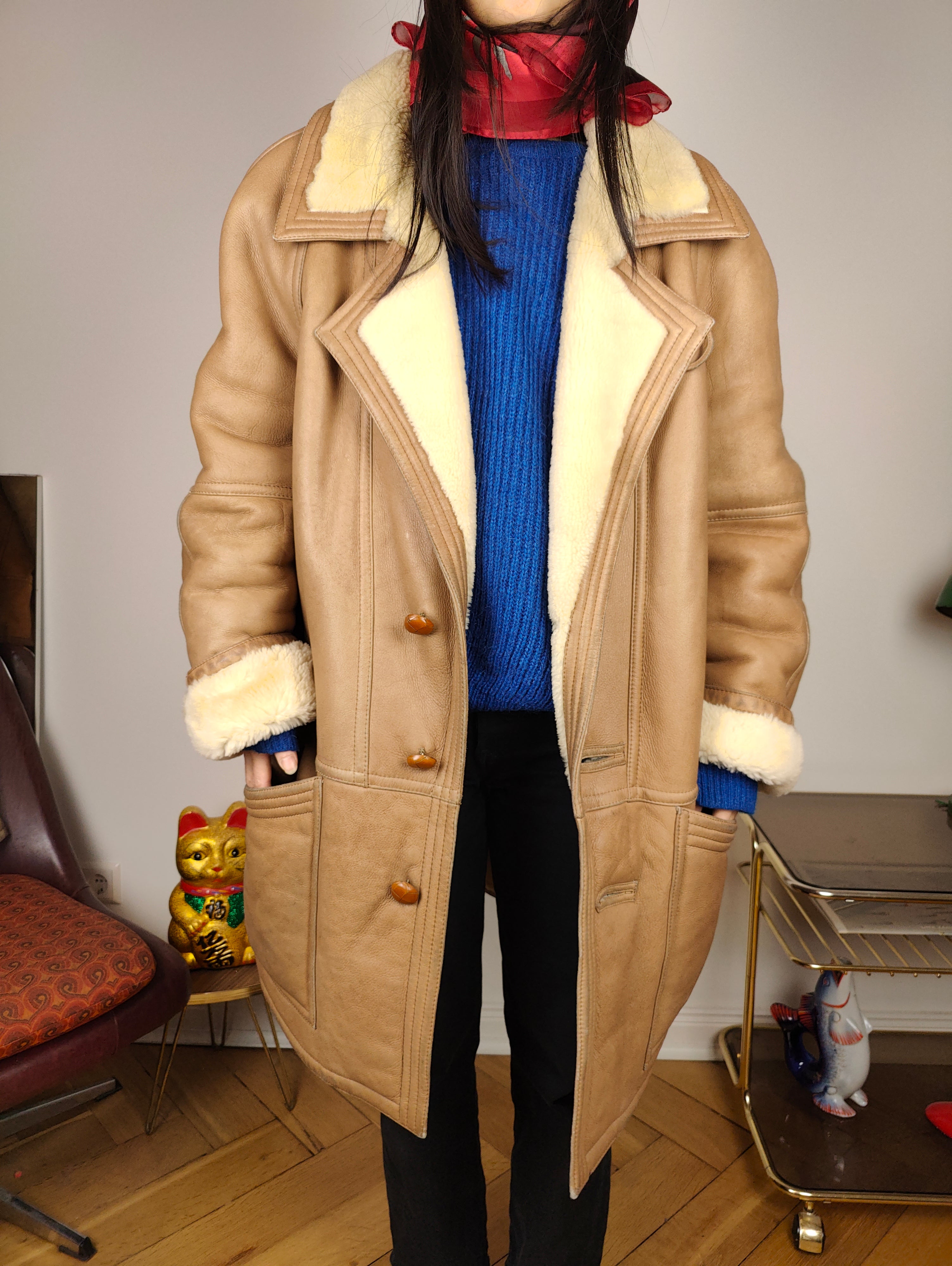 Vintage popular Full Length Womens Sheepskin Lambskin Shearling Jacket Coat