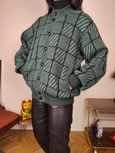 Load image into Gallery viewer, Vintage alpaca wool cardigan M | green check pattern knit knitted sweater jacket women
