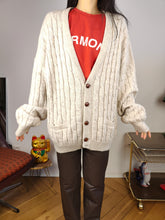 Load image into Gallery viewer, Vintage alpaca wool cardigan L XL | beige off white cable knit knitted sweater jacket women
