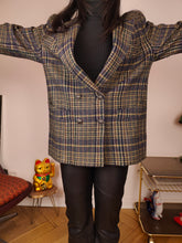 Load image into Gallery viewer, Vintage wool blazer jacket S M | check checker tartan khaki green brown Hucke
