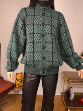 Load image into Gallery viewer, Vintage alpaca wool cardigan M | green check pattern knit knitted sweater jacket women
