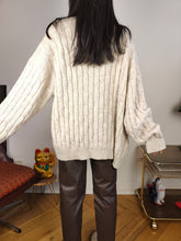 Load image into Gallery viewer, Vintage alpaca wool cardigan L XL | beige off white cable knit knitted sweater jacket women
