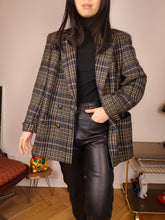 Load image into Gallery viewer, Vintage wool blazer jacket S M | check checker tartan khaki green brown Hucke
