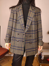 Load image into Gallery viewer, Vintage wool blazer jacket S M | check checker tartan khaki green brown Hucke
