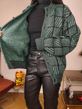 Load image into Gallery viewer, Vintage alpaca wool cardigan M | green check pattern knit knitted sweater jacket women
