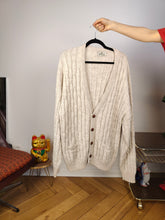 Load image into Gallery viewer, Vintage alpaca wool cardigan L XL | beige off white cable knit knitted sweater jacket women
