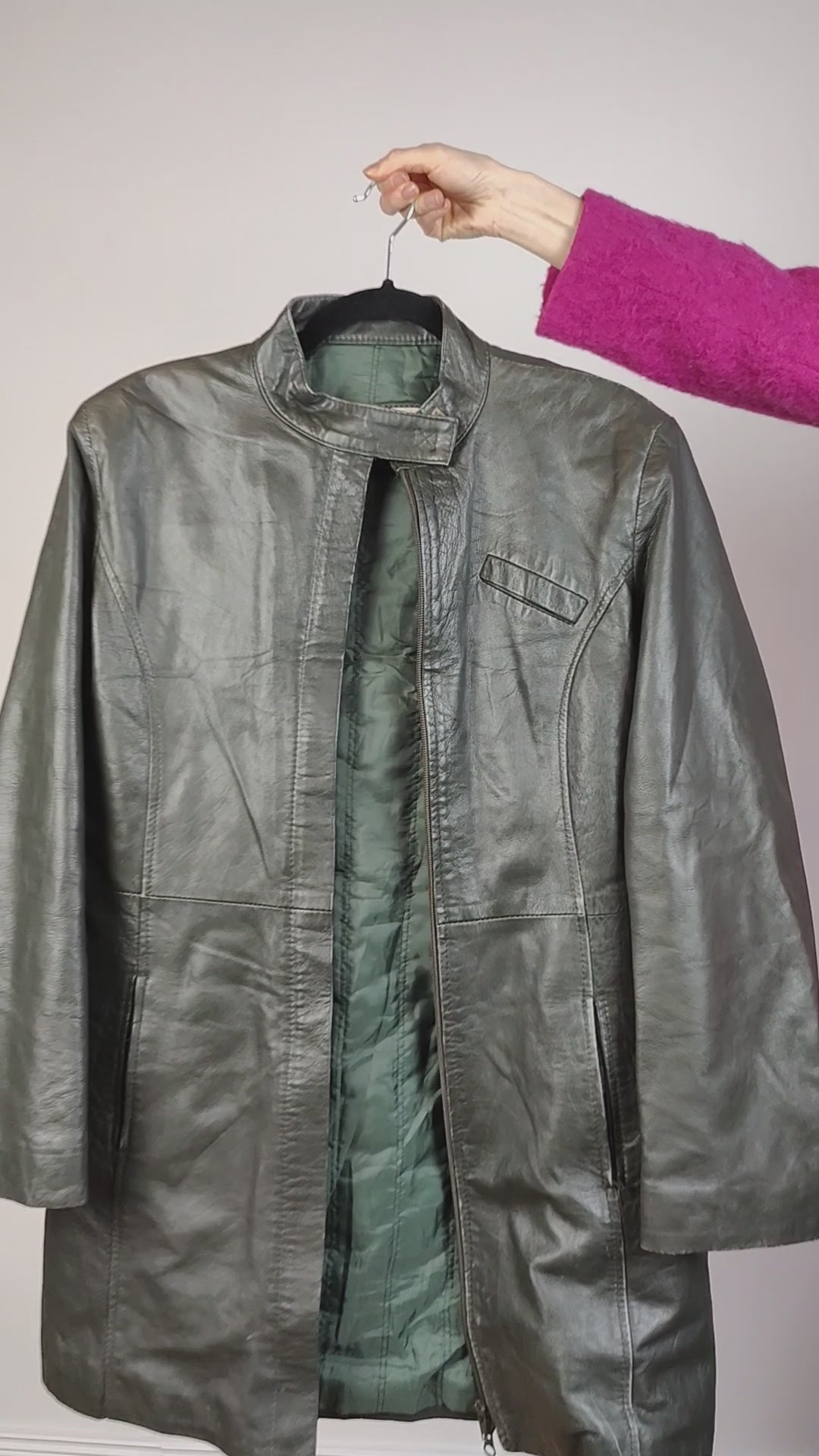 The Nappa Leather Green Black Coat | Vintage real lamb leather mid