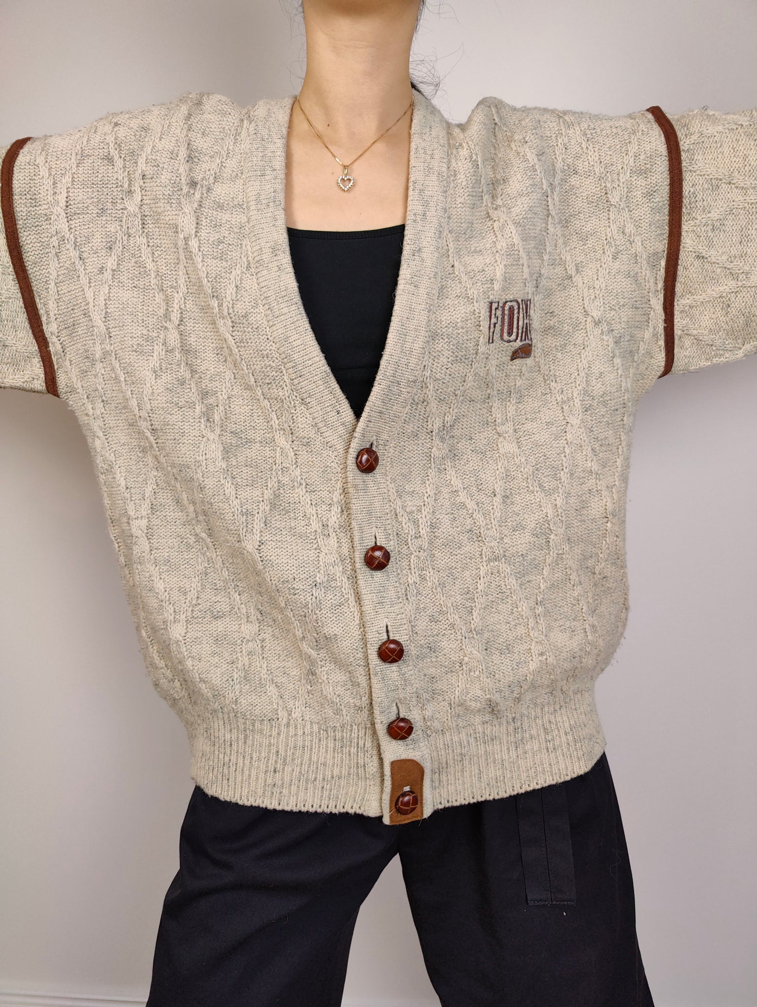 The Wool Fox Cable Knit Cardigan | Vintage wool mix cream beige