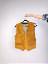 Load image into Gallery viewer, The Tan Leather Baroque Vest | Vintage brown orange baroque pattern quilted suede sleeveless waistcoat M
